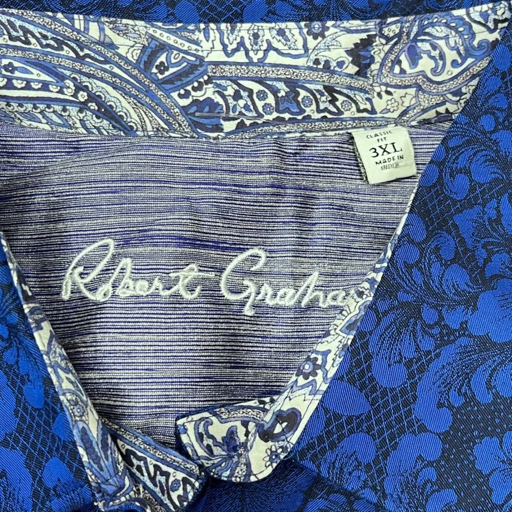 Robert Graham Bayview Down Shirt 3XL ClassicFit Navy Damask Jacquard Long Sleeve